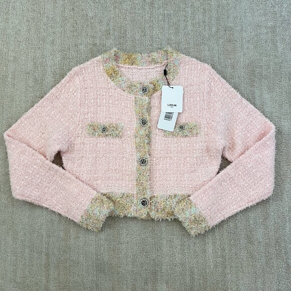 NWT Ledin Pink Cropped Cardigan Jacket S Fall - Picture 1 of 9